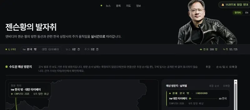 젠슨 황 방한 임박, 동선 추적 사이트 5만명…수혜주는 어디