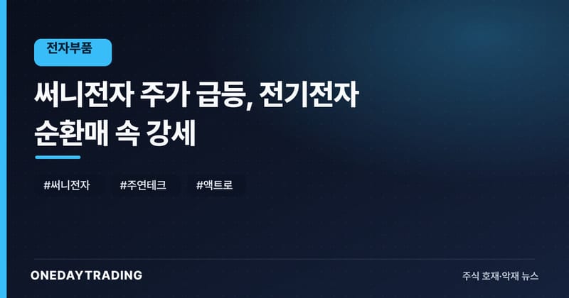 써니전자 주가 급등, 전기전자 순환매 속 강세