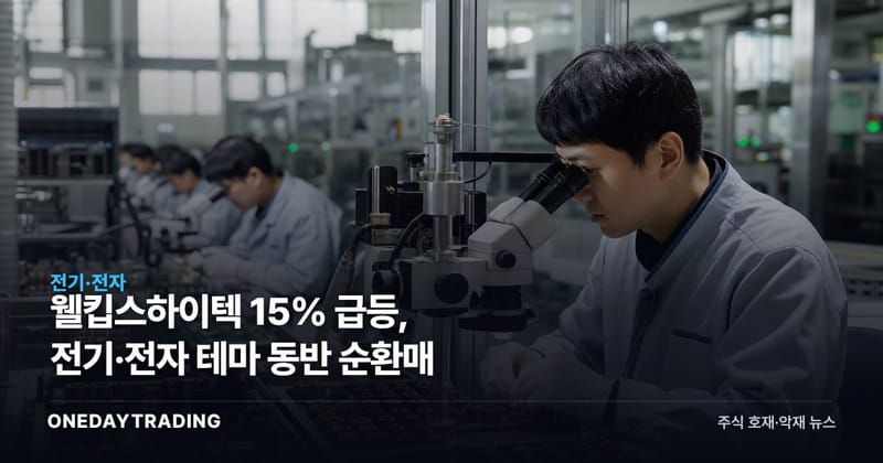 웰킵스하이텍 15% 급등, 전기·전자 테마 동반 순환매