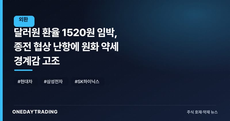 달러원 환율 1520원 임박, 종전 협상 난항에 원화 약세 경계감 고조