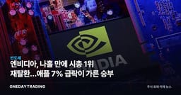 엔비디아, 나흘 만에 시총 1위 재탈환…애플 7% 급락이 가른 승부
