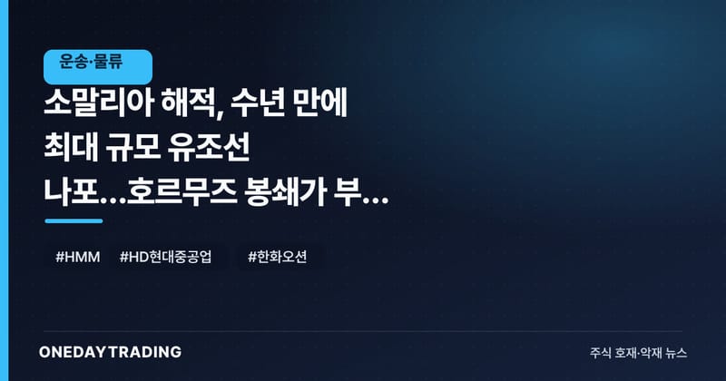 소말리아 해적, 수년 만에 최대 규모 유조선 나포…호르무즈 봉쇄가 부른 청구서