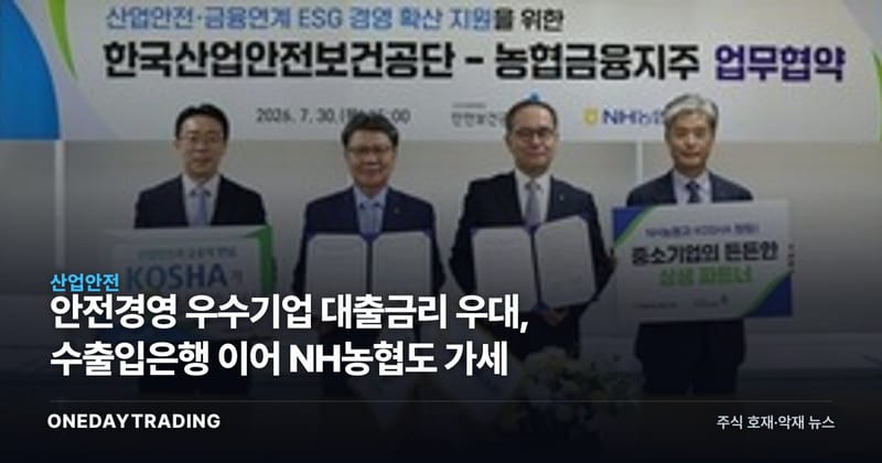 안전경영 우수기업 대출금리 우대, 수출입은행 이어 NH농협도 가세