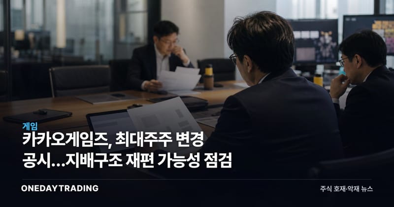 카카오게임즈, 최대주주 변경 공시…지배구조 재편 가능성 점검