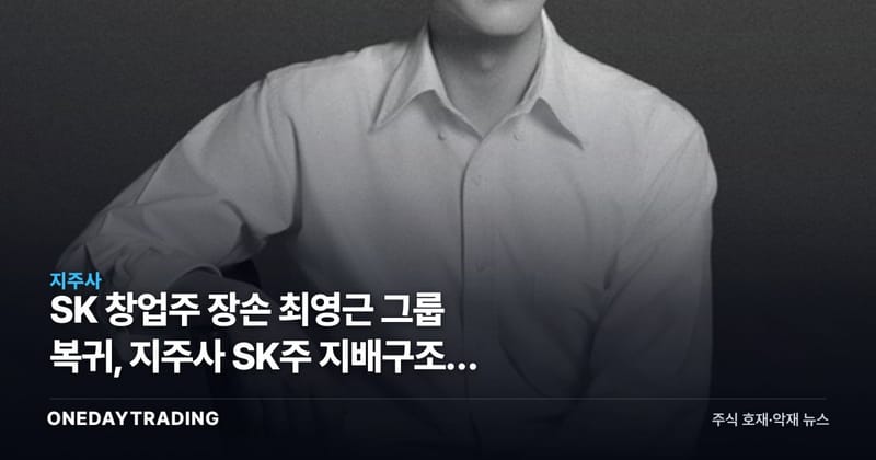 SK 창업주 장손 최영근 그룹 복귀, 지주사 SK주 지배구조에 던지는 의미