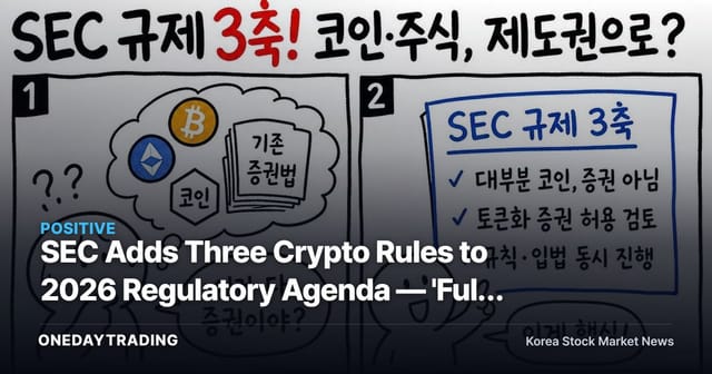 SEC Adds Three Crypto Rules to 2026 Regulatory Agenda — 'Full Deregulation' Still Premature