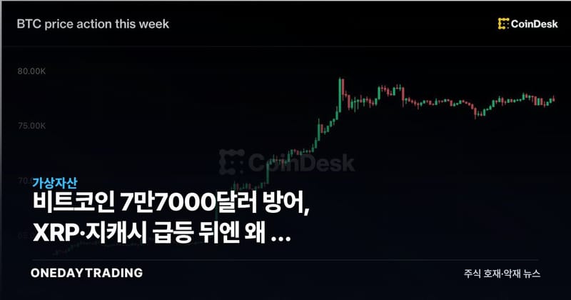 비트코인 7만7000달러 방어, XRP·지캐시 급등 뒤엔 왜 발 뺐나