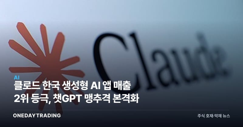 클로드 한국 생성형 AI 앱 매출 2위 등극, 챗GPT 맹추격 본격화