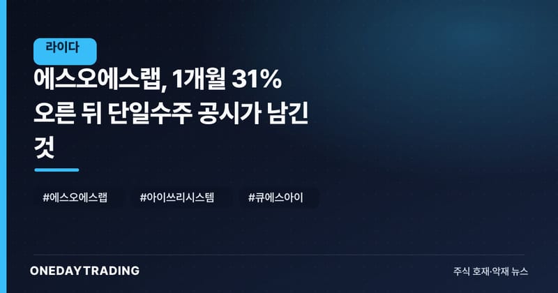 에스오에스랩, 1개월 31% 오른 뒤 단일수주 공시가 남긴 것