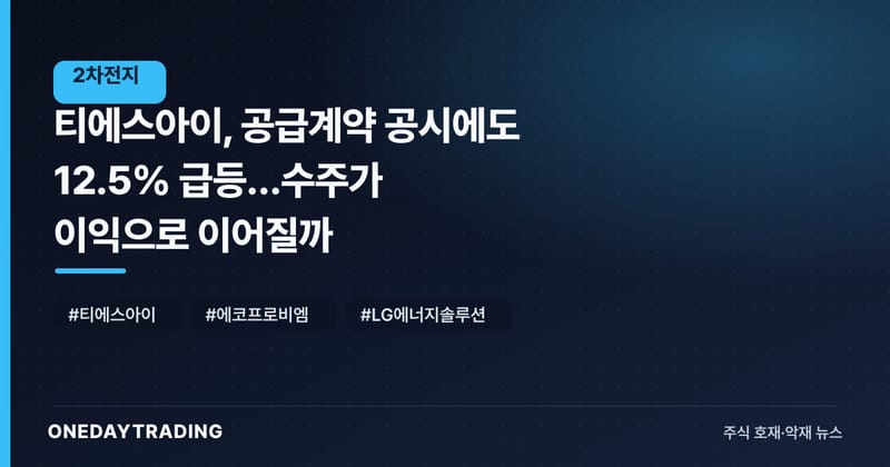 티에스아이, 공급계약 공시에도 12.5% 급등…수주가 이익으로 이어질까