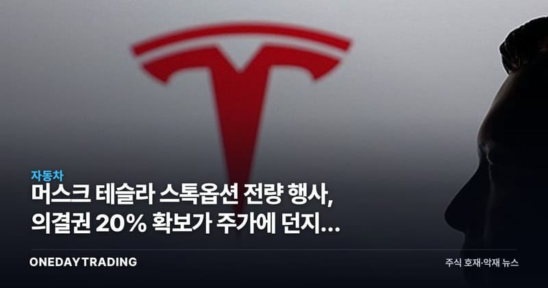 머스크 테슬라 스톡옵션 전량 행사, 의결권 20% 확보가 주가에 던지는 함의