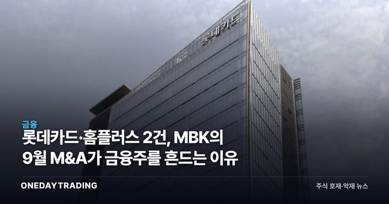 롯데카드·홈플러스 2건, MBK의 9월 M&A가 금융주를 흔드는 이유