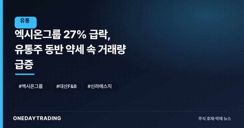 엑시온그룹 27% 급락, 유통주 동반 약세 속 거래량 급증