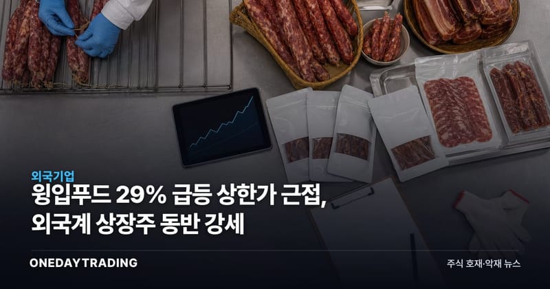 윙입푸드 29% 급등 상한가 근접, 외국계 상장주 동반 강세