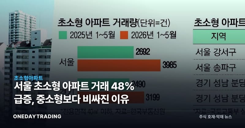 서울 초소형 아파트 거래 48% 급증, 중소형보다 비싸진 이유