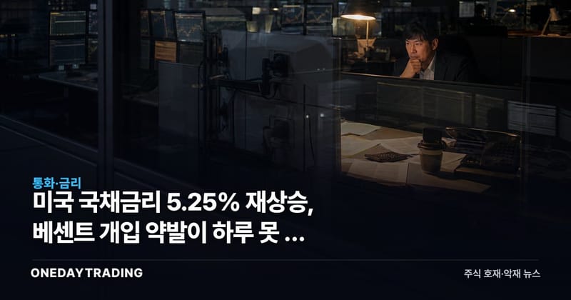 미국 국채금리 5.25% 재상승, 베센트 개입 약발이 하루 못 간 이유