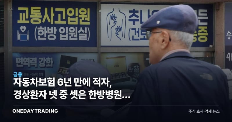 자동차보험 6년 만에 적자, 경상환자 넷 중 셋은 한방병원에 눕는다