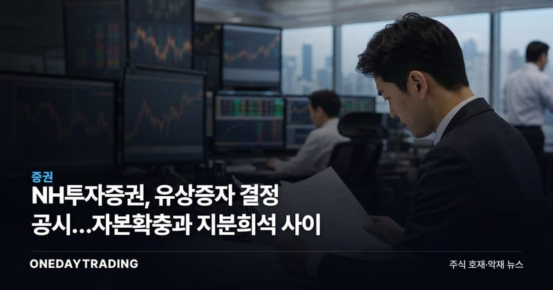 NH투자증권, 유상증자 결정 공시…자본확충과 지분희석 사이