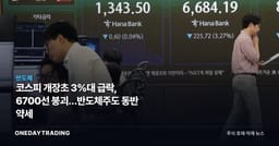 코스피 개장초 3%대 급락, 6700선 붕괴…반도체주도 동반 약세