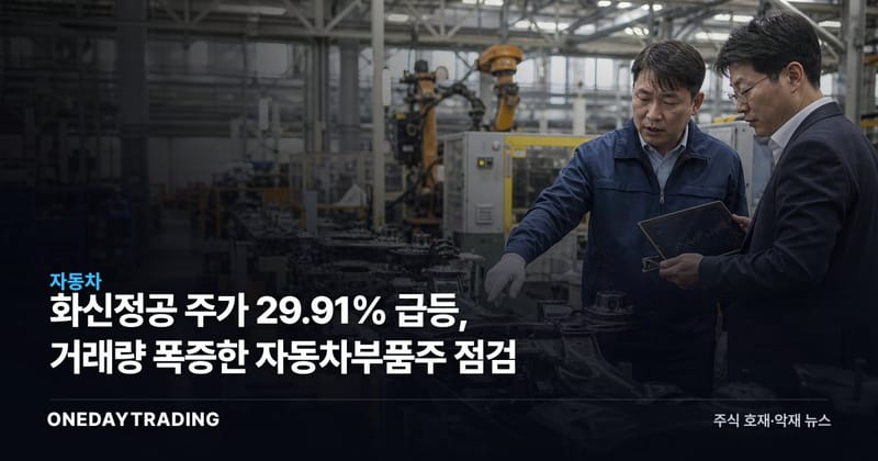 화신정공 주가 29.91% 급등, 거래량 폭증한 자동차부품주 점검