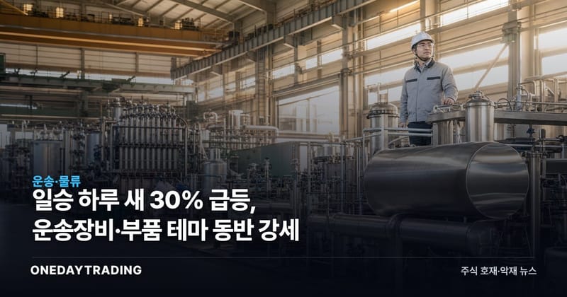 일승 하루 새 30% 급등, 운송장비·부품 테마 동반 강세
