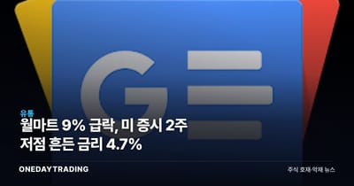 월마트 9% 급락, 미 증시 2주 저점 흔든 금리 4.7%