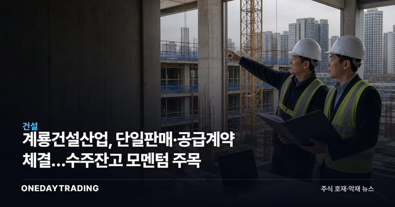 계룡건설산업, 단일판매·공급계약 체결…수주잔고 모멘텀 주목