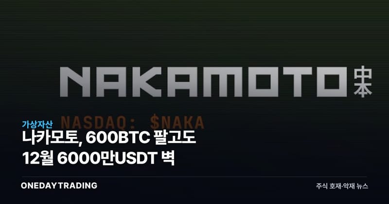 나카모토, 600BTC 팔고도 12월 6000만USDT 벽
