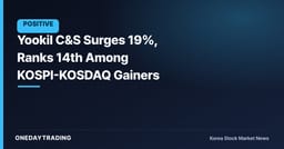 Yookil C&S Surges 19%, Ranks 14th Among KOSPI-KOSDAQ Gainers