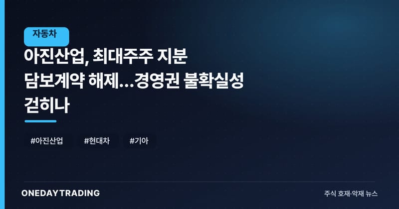 아진산업, 최대주주 지분 담보계약 해제…경영권 불확실성 걷히나
