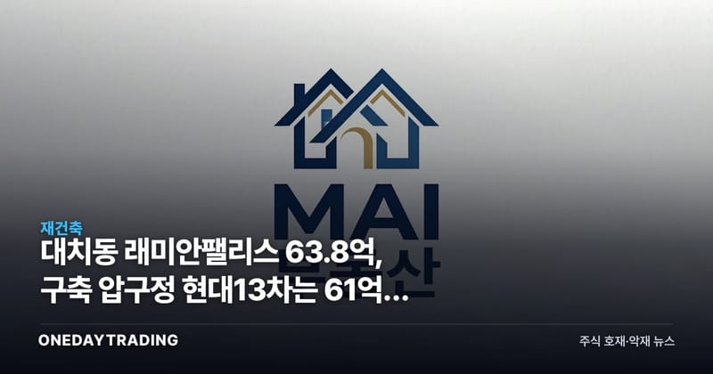 대치동 래미안팰리스 63.8억, 구축 압구정 현대13차는 61억… 갭 좁힌 이유