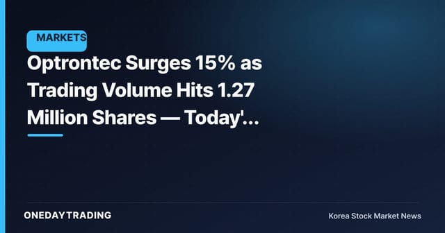 Optrontec Surges 15% as Trading Volume Hits 1.27 Million Shares — Today's Price Action Review
