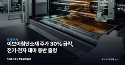 이브이첨단소재 주가 30% 급락, 전기·전자 테마 동반 출렁