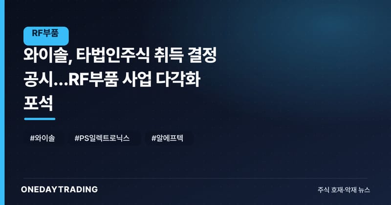 와이솔, 타법인주식 취득 결정 공시…RF부품 사업 다각화 포석