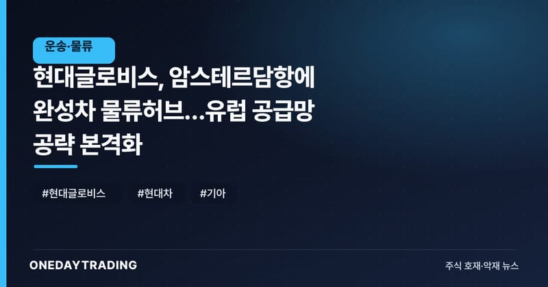 현대글로비스, 암스테르담항에 완성차 물류허브…유럽 공급망 공략 본격화