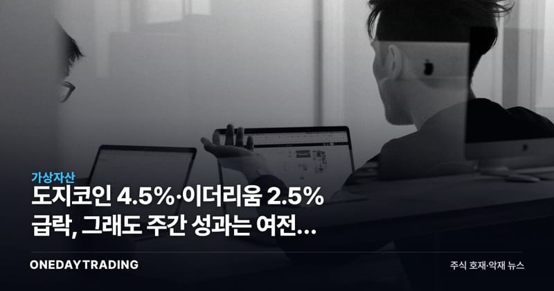 도지코인 4.5%·이더리움 2.5% 급락, 그래도 주간 성과는 여전히 플러스