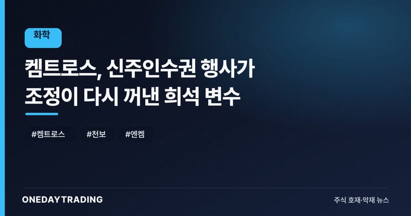 켐트로스, 신주인수권 행사가 조정이 다시 꺼낸 희석 변수