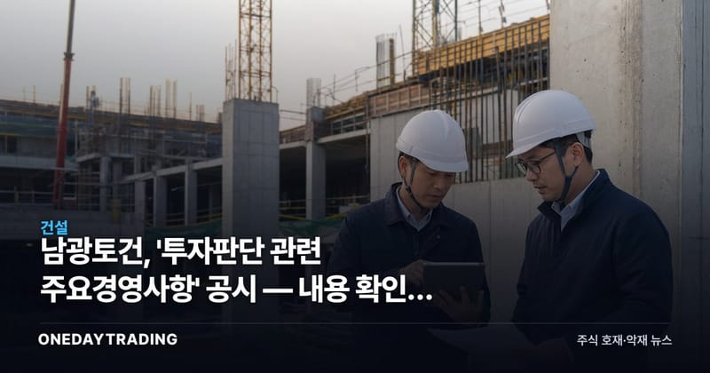 남광토건, '투자판단 관련 주요경영사항' 공시 — 내용 확인이 관건