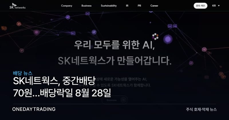 SK네트웍스, 중간배당 70원…배당락일 8월 28일