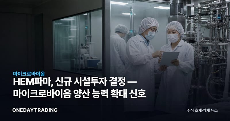 HEM파마, 신규 시설투자 결정 — 마이크로바이옴 양산 능력 확대 신호