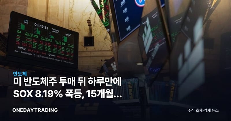 美 반도체주 투매 뒤 하루만에 SOX 8.19% 폭등, 15개월래 최대 상승폭