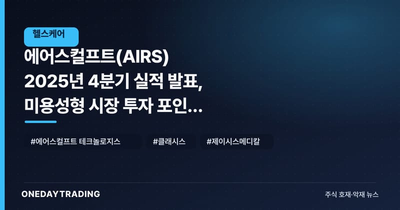 에어스컬프트(AIRS) 2025년 4분기 실적 발표, 미용성형 시장 투자 포인트 점검