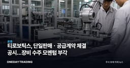 티로보틱스, 단일판매ㆍ공급계약 체결 공시…장비 수주 모멘텀 부각