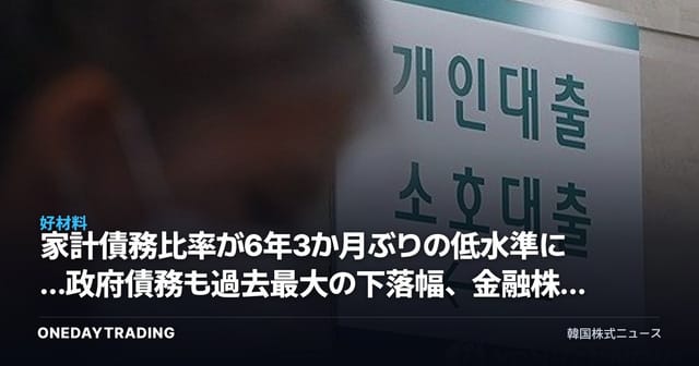 家計債務比率が6年3か月ぶりの低水準に…政府債務も過去最大の下落幅、金融株への影響は