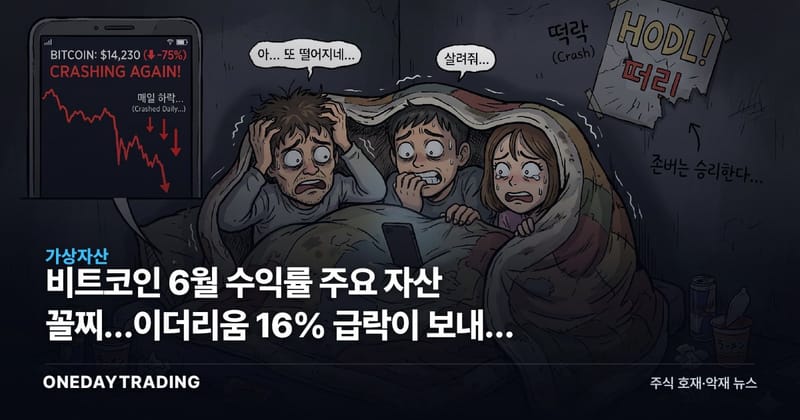비트코인 6월 수익률 주요 자산 꼴찌…이더리움 16% 급락이 보내는 신호