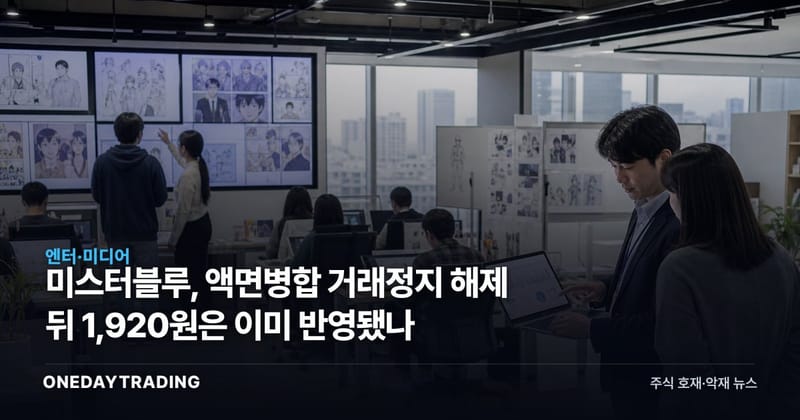 미스터블루, 액면병합 거래정지 해제 뒤 1,920원은 이미 반영됐나