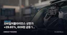 모바일어플라이언스 상한가 +29.85%, 609원 급등 1위 오른 배경은