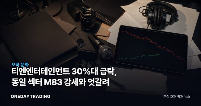 티엔엔터테인먼트 30%대 급락, 동일 섹터 M83 강세와 엇갈려