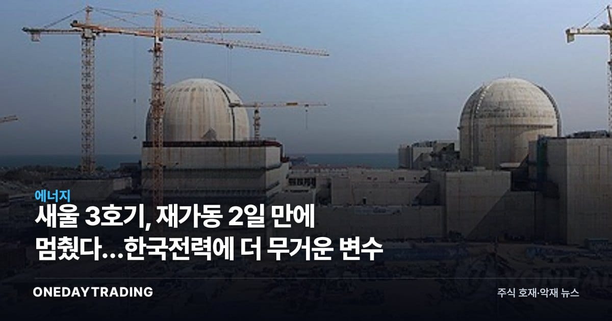 새울 3호기, 재가동 2일 만에 멈췄다…한국전력에 더 무거운 변수
