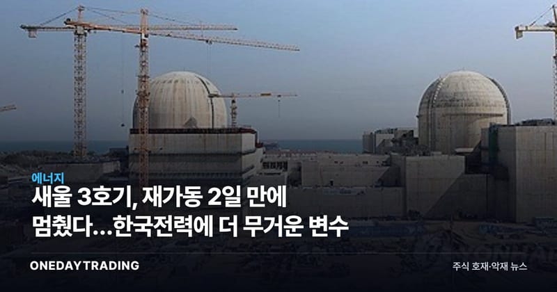 새울 3호기, 재가동 2일 만에 멈췄다…한국전력에 더 무거운 변수